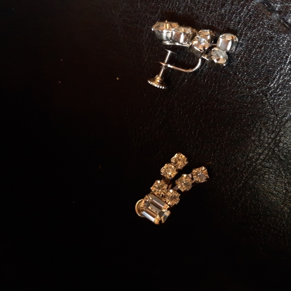 Silver Rhinestone Clip On Earrings - Picture 6 of 6